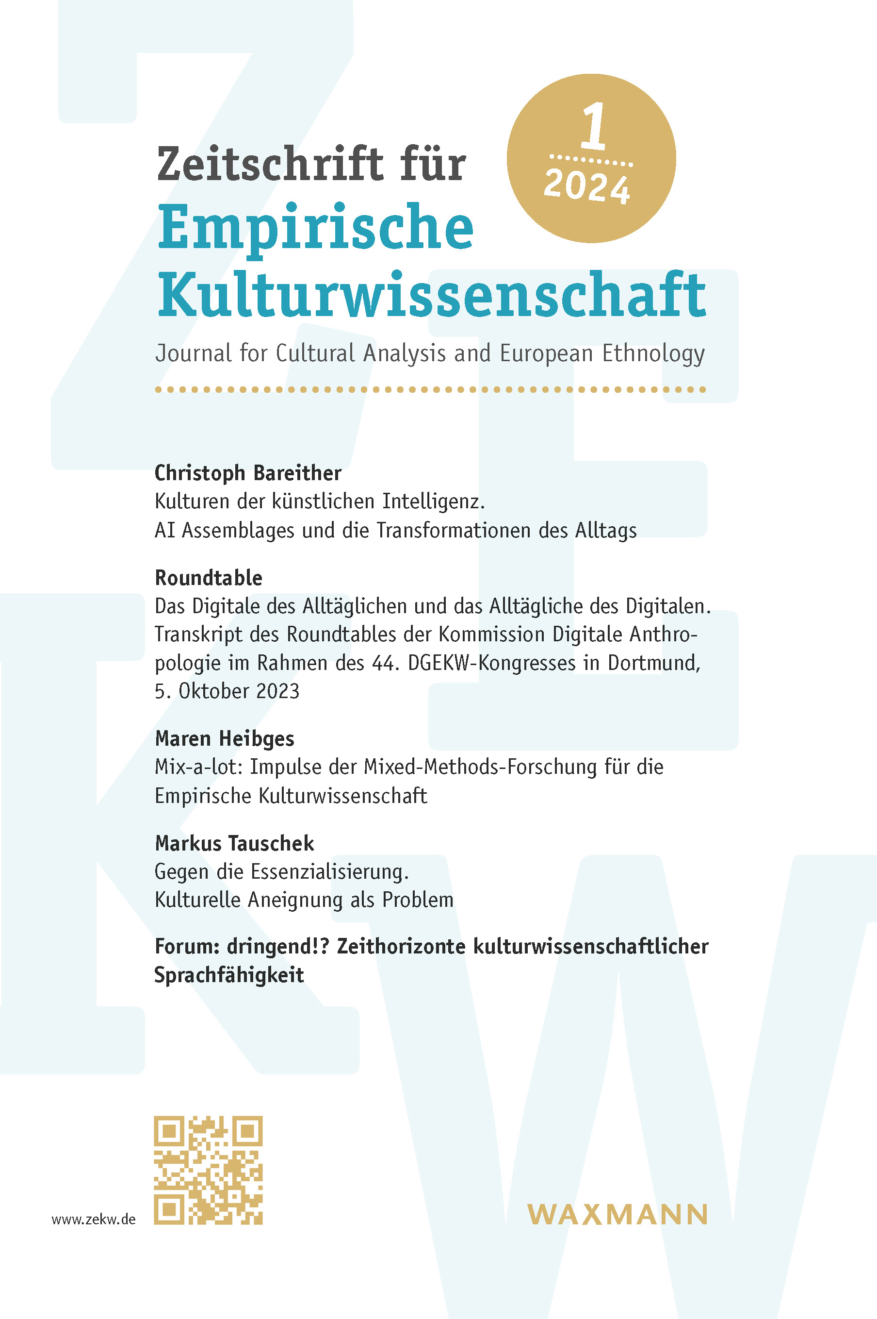 Cover der Zeitschrift für Empirische Kulturwissenschaft, Ausgabe 1, 2024